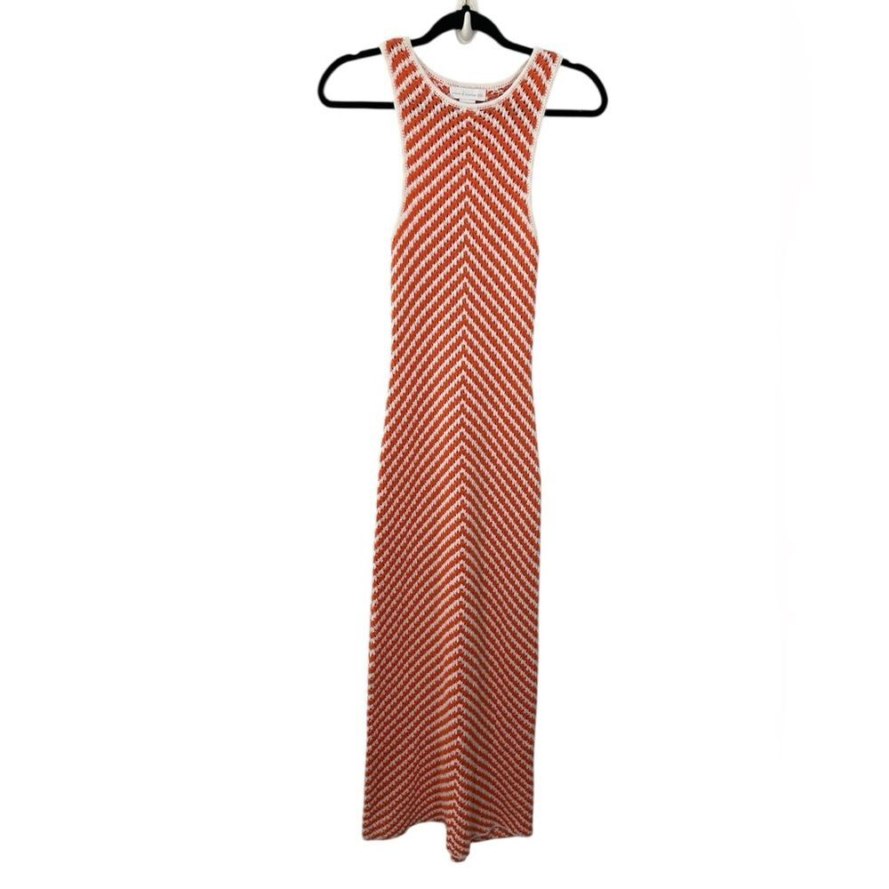 House of Harlow 1960‎ Knit Maxi Dress Sleeveless Orange White Chevron Sz XS